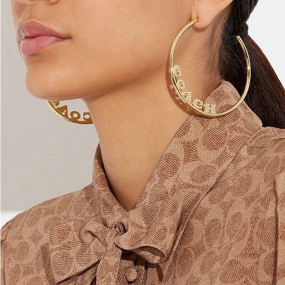 NWT Coach Pearl Medium Hoop Earrings - Picture 2 of 6